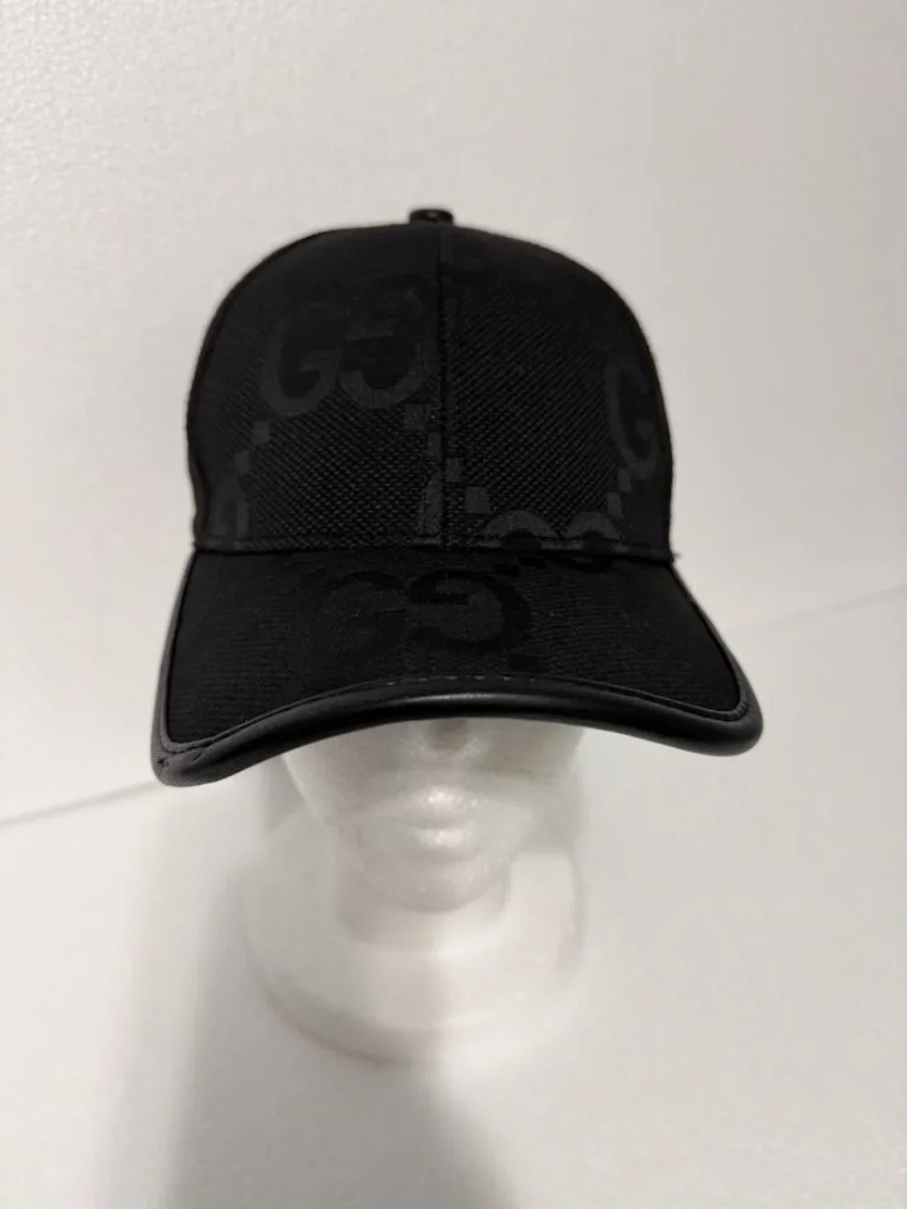 Black Monogram Baseball Cap Leather Trim Adjustable Luxury Style Hat